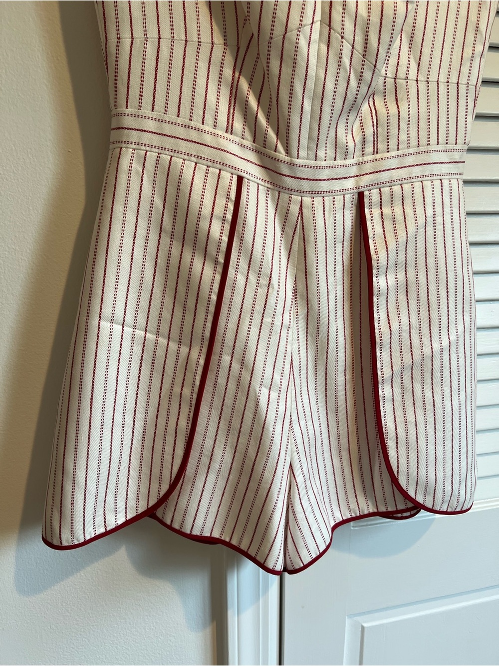 Alexis Jemma White Romper with Red Pinstripes- Size XS - Picture 6 of 7